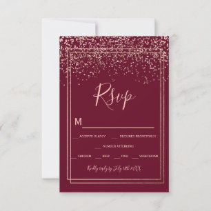 Rose gold Konfetti roter Bordeaux uAwg RSVP Karte