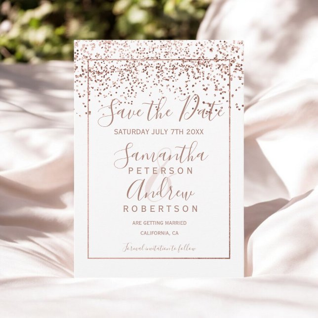 Rose Gold Konfetti Save the Date Hochzeit (Rose gold confetti white save the date wedding)