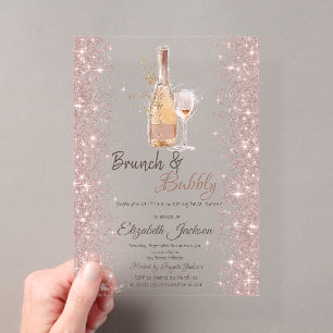 Rose Gold Konfetti-Weinglas Brautparty Acryleinladungen
