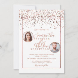 Rose Gold Konfetti Weißkreis Foto Hochzeit Einladung