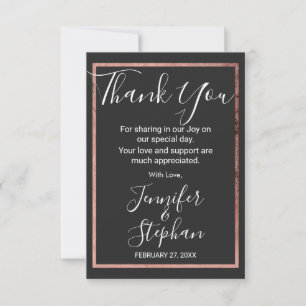 Rose Gold Kontur Border Simple Black Wedding Dankeskarte