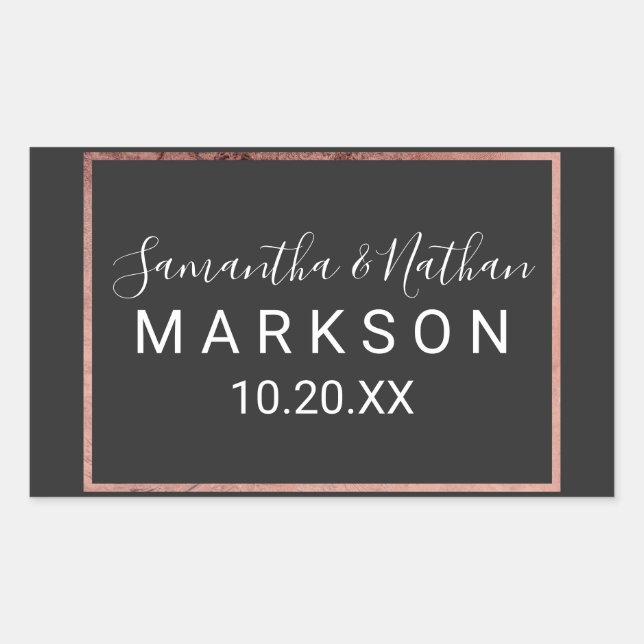 Rose Gold Kontur Border Simple Black Wedding Rechteckiger Aufkleber (Vorderseite)