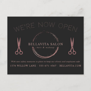 Rose Gold Kreis Salon-Logo Wir sind geöffnet Covid Postkarte