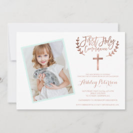 Rose Gold Kreuzminze Foto Erste Heilige Kommune 2 Einladung