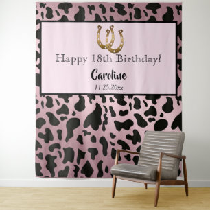 Rose Gold Kuh Spots & Gold Horseshoe Geburtstag Wandteppich