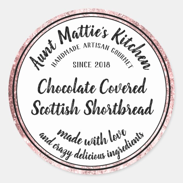 Rose Gold Kunsthandwerkliches Gourmet-Lebensmittel Runder Aufkleber (Vorderseite)