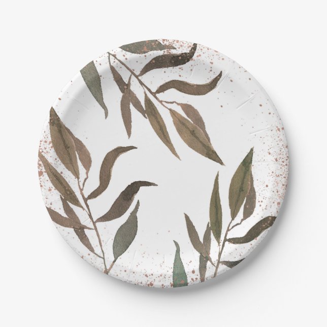 Rose Gold Kupfer Botanischer Glam Moderne Hochzeit Pappteller (Vorderseite)