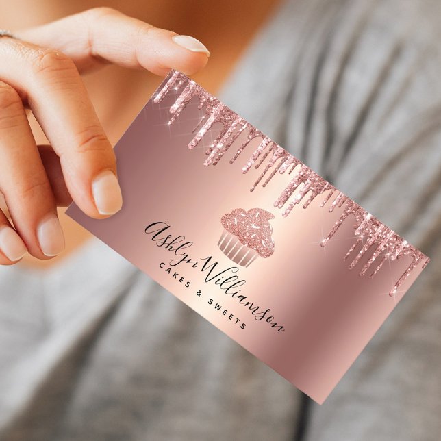 Rose Gold Kupfer Cupcake Glitzer Tropfen Bäckerei  Visitenkarte (Von Creator hochgeladen)