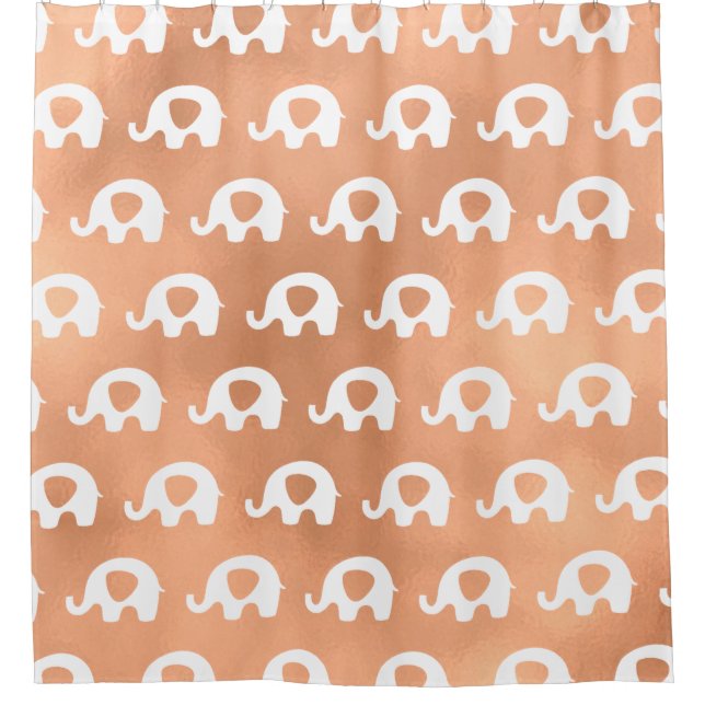 Rose Gold Kupfer weiße Elefanten Minimal Duschvorhang (Vorderseite)