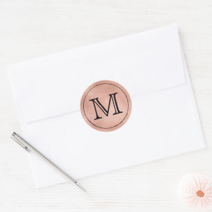 Rose Gold Lace Black Monogram Letter Runder Aufkleber