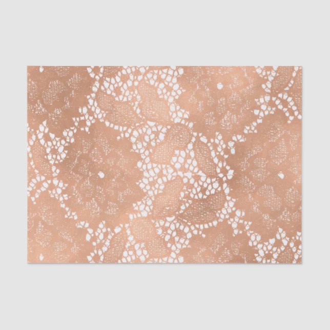 Rose Gold Lace & Floral Elegante Hochzeit Seidenpapier (Vorderseite)