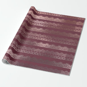 Rose Gold Lace Stripe Muster auf Burgund Geschenkpapier
