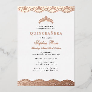 Rose Gold Lace Tiara Quinceanera Foil Folieneinladung