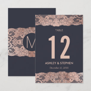 Rose Gold Lace und Navy Blue Tischnummern