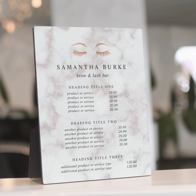 Rose Gold Lash & Brow Preise/Services Fotoplatte (Von Creator hochgeladen)