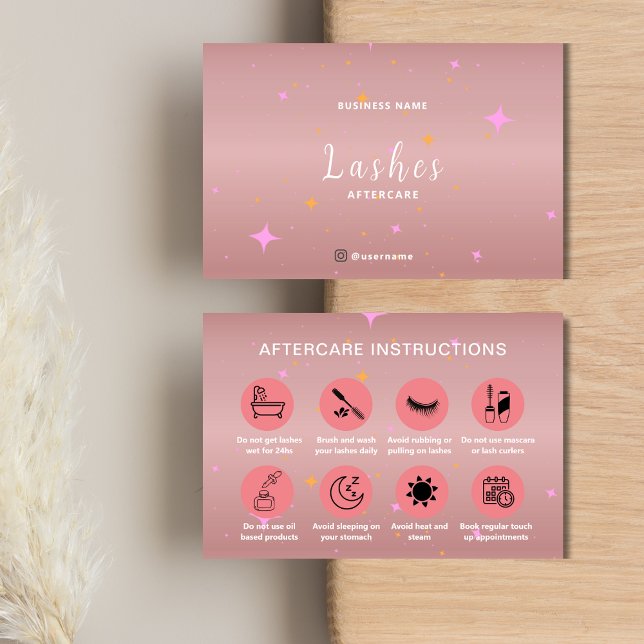Rose Gold Lash Client nach Betreuungskarte Visitenkarte (Rose Gold Lash Client After Care Instruction Card)