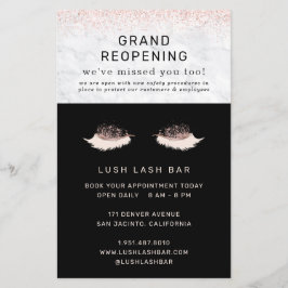 Rose Gold Lash Salon Grand Reopening Covid Safety Flyer