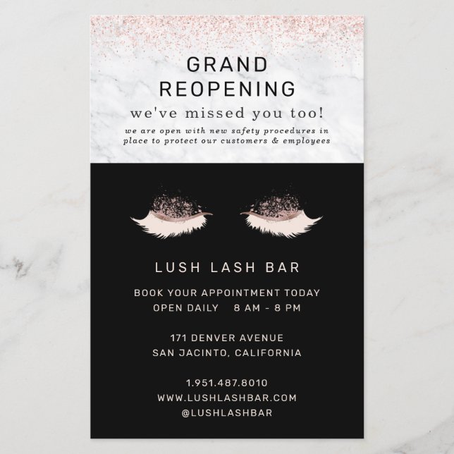 Rose Gold Lash Salon Grand Reopening Covid Safety Flyer (Vorne)