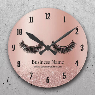 Rose Gold Lashes Makeup Artist Beauty Salon Runde Wanduhr