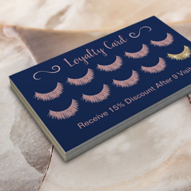 Rose Gold Lashes Salon Elegantes Rosa & Navy Blau Treuekarte (Von Creator hochgeladen)