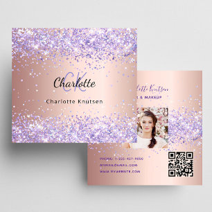 Rose Gold Lavendel Glitzer Foto qr Code Quadratische Visitenkarte