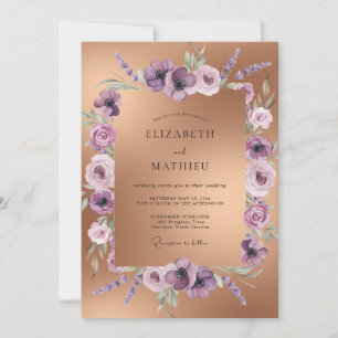 Rose Gold Lavendelblüten-Hochzeit Einladung
