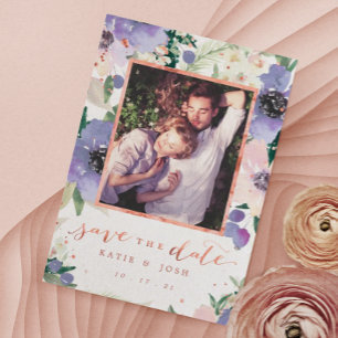 Rose Gold & Lavender Boho Foto Save the Date Einladung