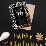Rose Gold Leopard Cheetah Animal Print Sweet 16 Folieneinladung<br><div class="desc">Dieses elegante und hübsche 16 . Geburtstag Geburtstagsfest lädt zum trendigen und stilvollen Teenager ein. Es zeigt echte glänzende Rose Goldfolie Leoparden Cheetah Druck und "Sweet 16" Typografie auf einem einfachen schwarzen Hintergrund. Es ist modern, mädchenhaft, einzigartig und cool; das perfekte Design, um all Ihren Freunden zu senden! ***WICHTIGE HINWEIS...</div>