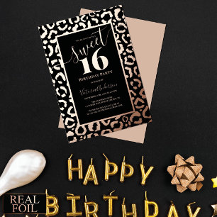 Rose Gold Leopard Gepard Tierdruck Sweet 16 Folieneinladung