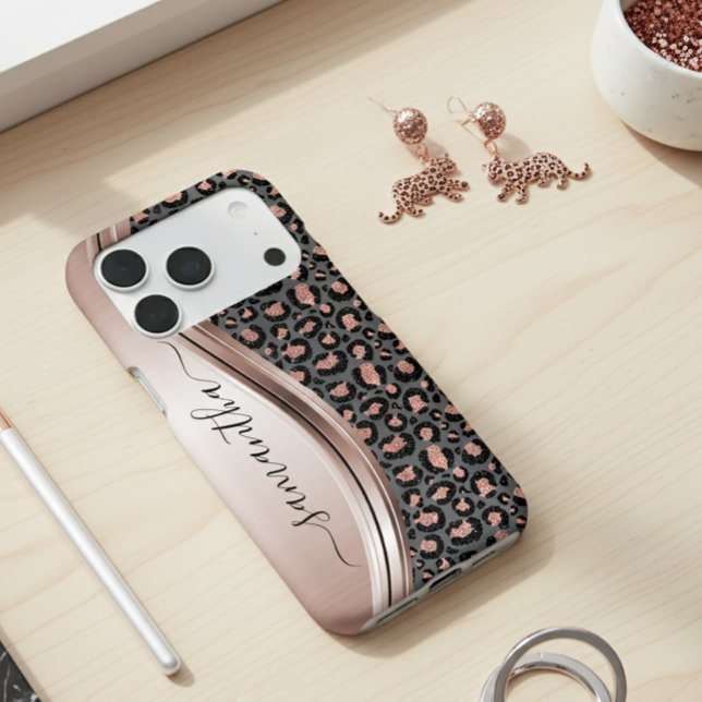 Rose Gold Leopard Handgeschriebener Name Metal Case-Mate iPhone Hülle (Von Creator hochgeladen)