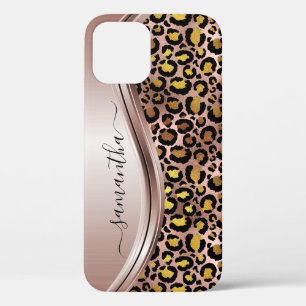 Rose Gold Leopard Handgeschriebener Name Metall Case-Mate iPhone Hülle