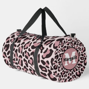 Rose Gold Leopard Print Monogram Großer Reisetasch Duffle Bag