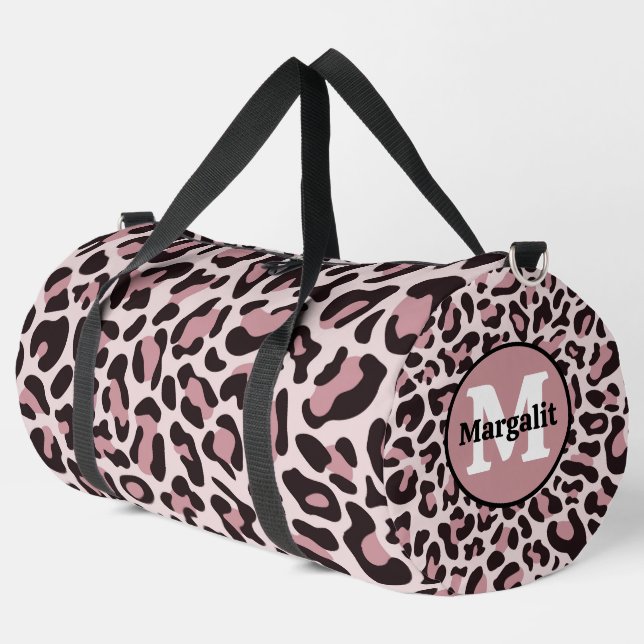 Rose Gold Leopard Print Monogram Großer Reisetasch Duffle Bag (Linke Ecke)