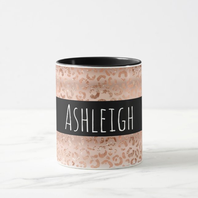 Rose Gold Leopard Print Personalisiert Tasse (Zentrum)