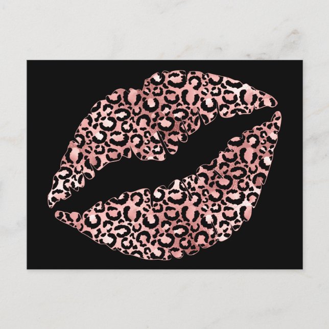 Rose Gold Leopard Spot Lipstick Kiss Postkarte (Vorderseite)