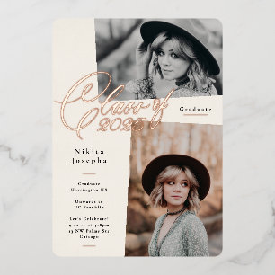 Rose Gold Lettering Class of 2025 Foto Abschluss Folieneinladung