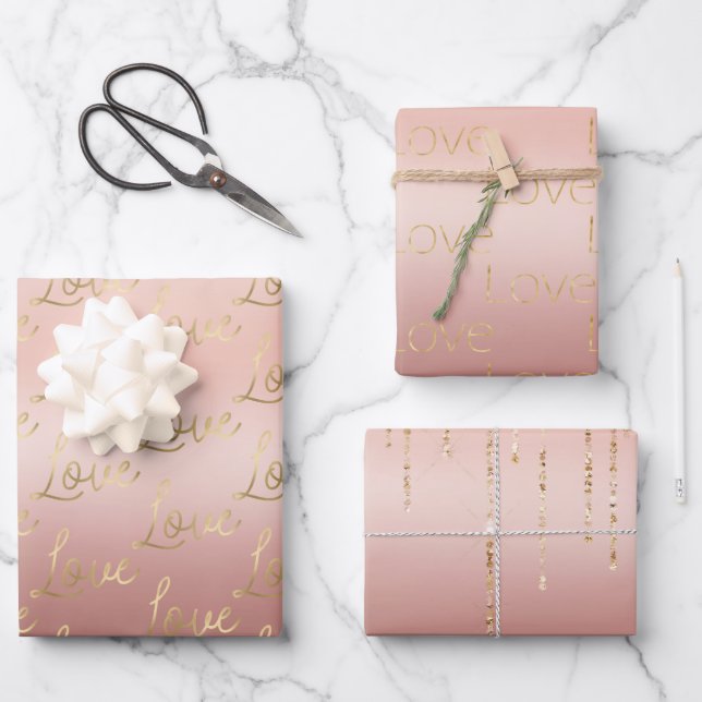Rose Gold Liebe Geschenkpapier Set (Vorderseite)