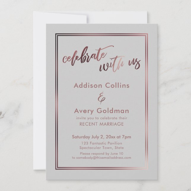 Rose Gold Light Gray Celebrate mit US Typografie Einladung (Vorderseite)