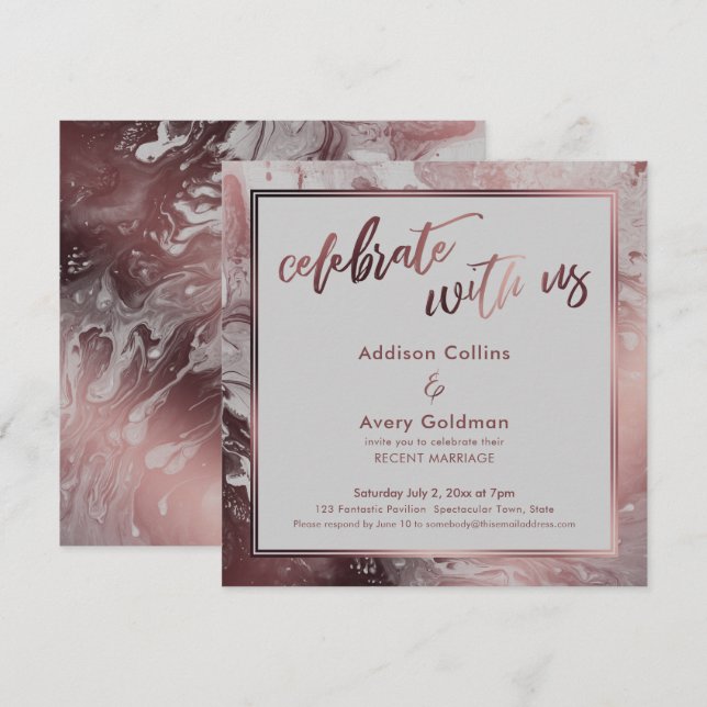 Rose Gold & Light Gray Marble Celebrate mit uns Einladung (Vorne/Hinten)