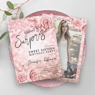 Rose Gold Lights Foto Überraschung Sweet 16 Einladung