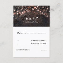 Rose Gold Lights Rustic Wedding RSVP Karte