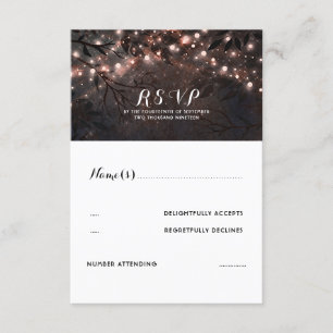 Rose Gold Lights Rustic Wedding RSVP Karte
