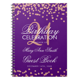 Rose Gold Lila 21. Geburtstag Gästebuch Confetti Notizblock