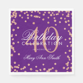Rose Gold Lila 40. Geburtstag Glitzer Confetti Serviette