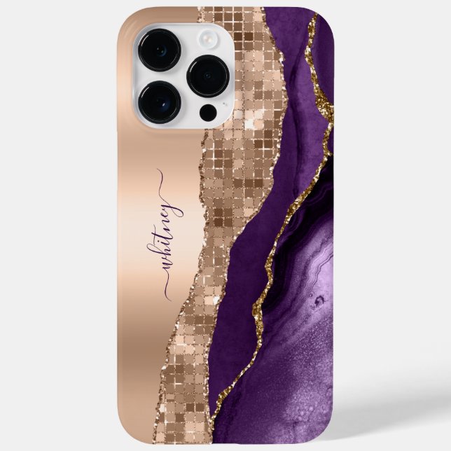 Rose Gold - Lila Agata Marble Glitzer Trendy Case-Mate iPhone Hülle (Rückseite)
