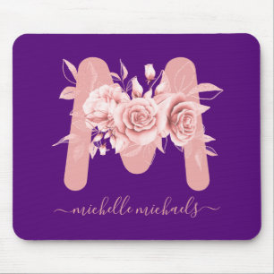 Rose Gold Lila Blumenfarbe Monogramm Mousepad