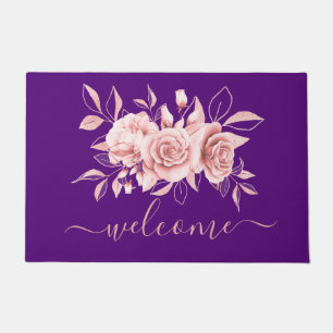 Rose Gold Lila Floral Watercolor "Welcome" Fußmatte