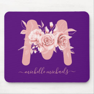 Rose Gold Lila Floral Wind Monogramm Mousepad