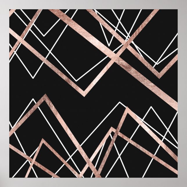 Rose Gold Linear Dreieck Abstraktes Muster Poster (Vorne)