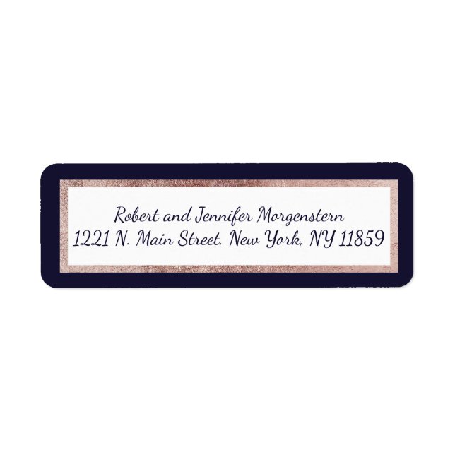 Rose Gold Lined Navy Blue und White Address Labels (Vorne)
